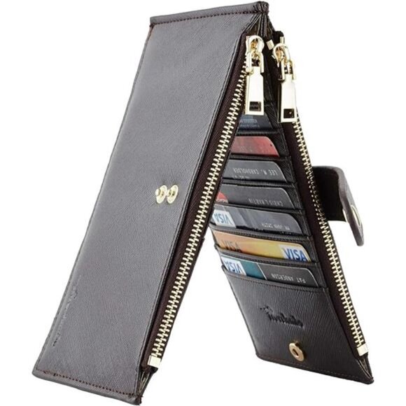 Women's Wallet RFID Blocking Bi fold Multi Card Wallet Zipper Pocket COFFEE NEW - Picture 2 of 5